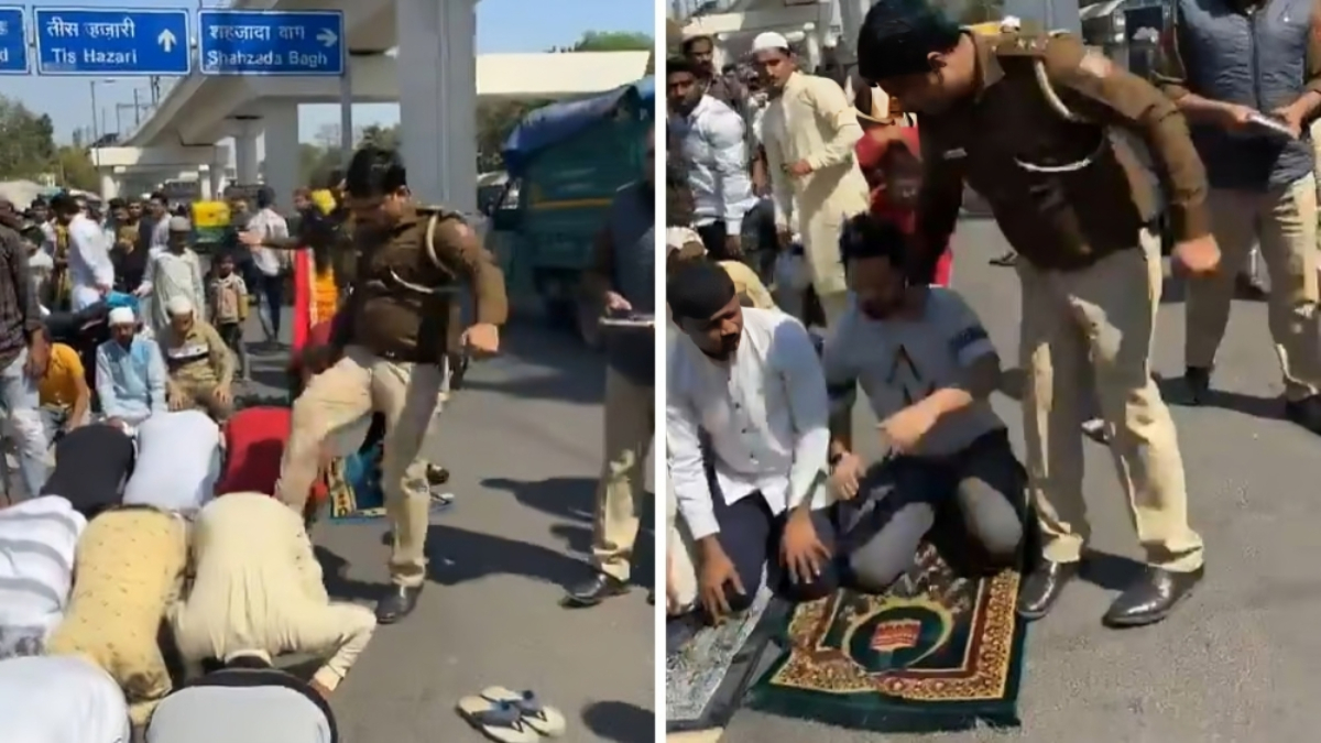 “Controversy Erupts: Delhi Officer Strikes Individuals Praying on Roadside – Investigation Launched | Viral Footage”